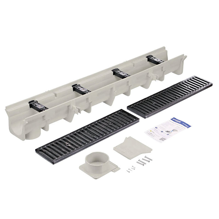 Trench Drain Kit - Commercial Grade - H20 Load Rating - Iron Grates - 48" Long Channel