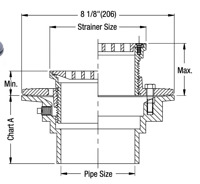 Watts - FD-1100-B - Floor Drain with Round Heavy Duty Stainless Steel Strainer