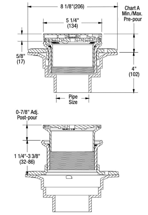 Watts - FD-1190-PR-60 - PVC Adjustable Floor Drain with Integrated Level