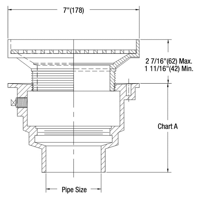 Watts - FD-1200-ER - Floor Drain with Stainless Steel Extended Rim Strainer