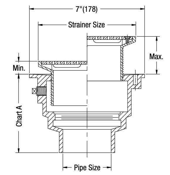 Watts - FD-1200-L - Floor Drain with Square Heavy Duty Stainless Steel Strainer