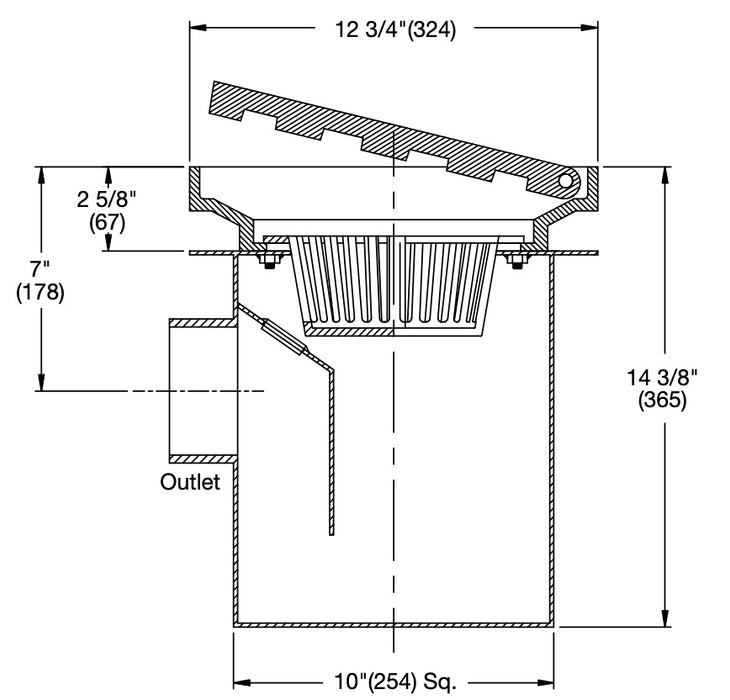 Watts - FD-430 - Side Outlet Area Drain with Hinged Grate