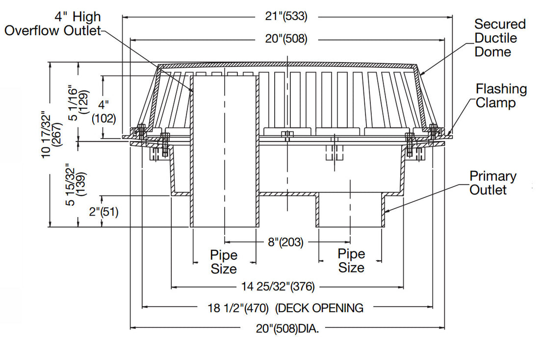 Watts - RD-700 - Dual Outlet Roof Drain with Overflow