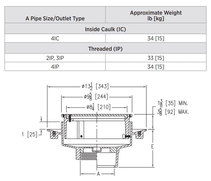 Zurn Z1454 - Adjustable Floor Cleanout with Flashing Flange