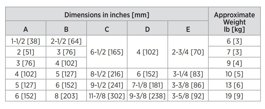 Product Dimensions: See Specification Sheet for Details