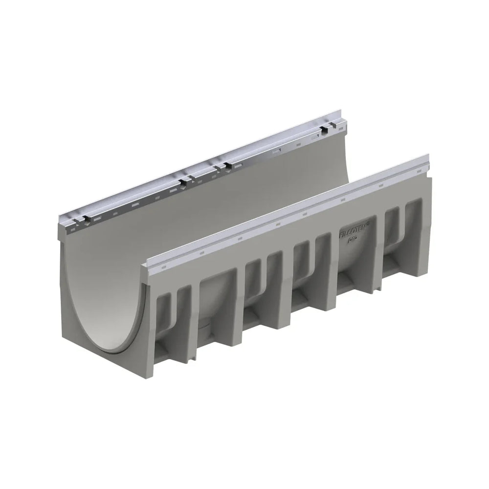 BG-FILCOTEN® pro V 300 Trench Drain with Galvanized Steel Rails, 12.79 in. to 12.99 in. Invert Depth, 11.30 in. Wide X 39.37 in. Long X 14.37 in. Deep, Sloped Channel 1