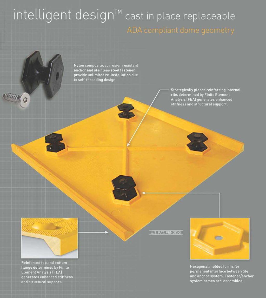 Truncated Domes ADA Access Tile - 2' x 2' Mat - Cast in Place